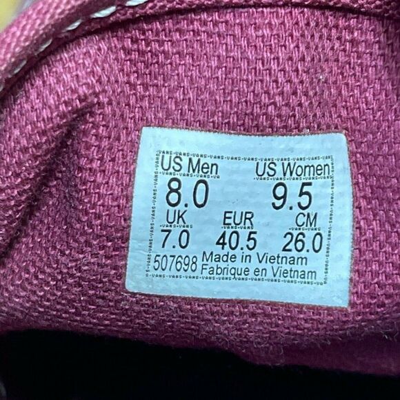 Vans Off The Wall Unisex Lace Up Sneaker Shoes Plum Size US M 8 W 9.5 507698 - Picture 8 of 8